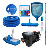 Kit Limpeza Piscina Com Bomba 1 4cv E 4 Metros De Mangueira