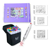 Kit Livro Bobbie Goods P Colorir Lilás 60 Folhas Com Conjunto De Canetas Marcador Permanente Ponta Dupla 36 Cores Com Bolsa 