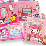 Kit Livro Cenário Montar Kuromi My Melody Caderno Adesivos