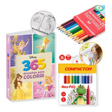 Kit Livro Colorir Lápis Faber E Canetinhas Princesas Disney