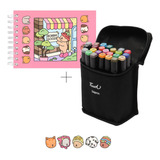 Kit Livro De Colorir Bobbie Goods Capa Dura 50 Folhas Estojo De Canetinhas 24 Cores Ponta Dupla