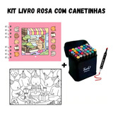 Kit Livro De Colorir Bobbie Goods Capa Dura 50 Páginas Desenhos Conjunto Estojo Caneta Canetinhas 36 Cores