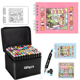 Kit Livro De Colorir Bobbie Goods Com Conjunto De Canetas Marcador Permanente Ponta Dupla 120 Cores Capa Dura 50 Páginas 180g A5