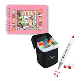 Kit Livro De Colorir Bobbie Goods Com Conjunto De Canetas Marcador Permanente Ponta Dupla 24 Cores Capa Dura 50 Páginas 180g A5