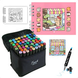 Kit Livro De Colorir Bobbie Goods Com Conjunto De Canetas Marcador Permanente Ponta Dupla 60 Cores Capa Dura 50 Páginas 180g A5