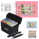 Kit Livro De Colorir Bobbie Goods Com Conjunto De Canetas Marcador Permanente Ponta Dupla 80 Cores Capa Dura 50 Páginas 180g A5