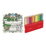 Kit Livro Floresta Encantada Lápis 60 Cores Aquarela Faber