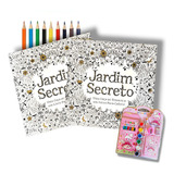 Kit Livro Jardim Secreto 12 Lápis De Colorir Tinta Apontador total 24 Peças 