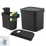 Kit Lixeira 2 5l Dispenser Porta Detergente Esponja Rodo Compacto Pia Cozinha Ou Preto