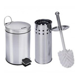Kit Lixeira 5 Litros Inox Escova Sanitária Inox Banheiro