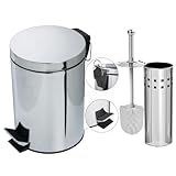 Kit Lixeira 8 Litros Com Escova Sanitária Para Banheiro Inox