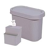 Kit Lixeira Cozinha De Pia E Porta Detergente Dispenser Tear Cinza 