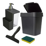 Kit Lixeira Pia 2 5 Litros Com Dispenser De Detergente Rodinho E Esponja