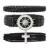 Kit Look  Bússola Pulseiras Em Couro  Crucifixo Regulável 