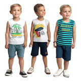 Kit Lote 3 Conjuntos Infantil Verão Manga Curta Barato
