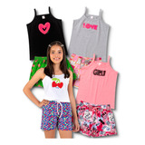 Kit Lote 4 Conjuntos Infantil Juvenil Feminino Roupa Menina