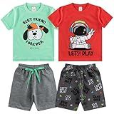Kit Lote 4 Peças Roupa Infantil Menino Masculino 2 Camisetas E 2 Bermudas De Verão Tamanho 6