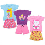Kit Lote 6 Peças Menina Conjunto Infantil Top Feminino