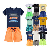 Kit Lote Verão Menino Infantil 12 Peças 6 Blusas 6 Shorts