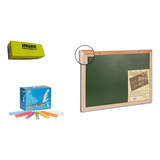 Kit Lousa Quadro Negro verde Mold Madeira Apagador Giz