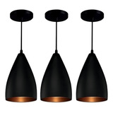 Kit Luminárias 3 Ilumania Pendentes De Teto Vegas Decoração Moderna Cor Preto cobre Voltagem 110v 220v