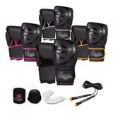 Kit Luva Boxe Muay Thai Naja Black Bandagem Protetor Corda
