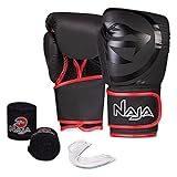 Kit Luva De Boxe E Muay Thai Naja Black Line 1 Par De Luva 1 Par De Bandagem Elástica 1 Protetor Bucal 14 OZ V