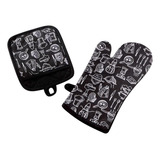 Kit Luva E Pegador Estampado Kitchen Preto Jolitex