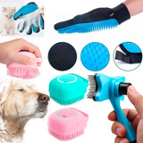 Kit Luva Lava Pelos Escova Dispenser Banho Shampoo Pet