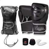 Kit Luva Muay Thai Boxe Naja Black Line Com Bucal E Bandagem