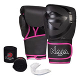 Kit Luva Naja Black Line Muay Thai Boxe Bandagem Bucal