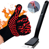 Kit Luva Térmica De Churrasco Escova Aço Limpa Grelha