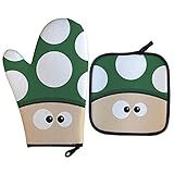 Kit Luva Térmica De Forno Cogumelo Games Cozinha Geek Cor Verde