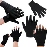 Kit Luvas De Frio Preto Com E Sem Dedos Luva De Lã Inverno
