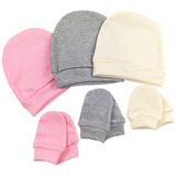 Kit Luvas E Toucas Bebê Recém Nascido 3 Gorros E 3 Luvinhas
