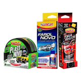 Kit Luxcar Farol Novo Tira Riscos Renovador De Plásticos