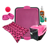 Kit Luxo Caminha Transporte Casinha Plástica Para Cães Peq