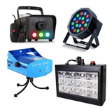 Kit Luz Festa Strobo Canhão Luz Maquina Fumaça 220v Laser