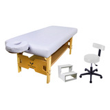 Kit Maca Fixa Com Altura Regulável Escada 2 Degraus Mocho Slim Estetica Massagem Cor Branco