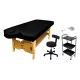 Kit Maca Fixa Para Massagem Mocho Slim Carrinho Aux Lupa Cor Preto Salus