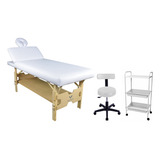 Kit Maca Para Massagem Reclinavel Mocho Slim E Carrinho Aux Cor Branco