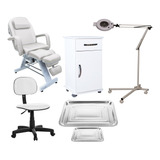 Kit Maca Podologia Salus Exaustor Tripé Mocho Armário Brinde