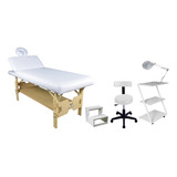 Kit Maca Reclinavel 3 Posições Mocho Carrinho Auxiliar Z Escada Lupa Estética Cor Branco Salus Brasil