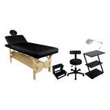 Kit Maca Reclinavel Mocho Carrinho Z Escada Lupa Para Tatuador Estética Cor Preto