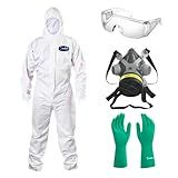 Kit Macacão De Proteção Óculos De Segurança Sobrepor Incolor Máscara Respirador Luva De Proteção Látex EPI Branco Verde G 