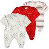 Kit Macacão Para Bebê Infantil Menina Feminino Plush Pijama Inverno Listrado Enxoval Maternidade Vermelho Rn