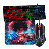 Kit Mageon Teclado Semi Mecânico Tkl 80 Mouse Gamer Led 7 Cores 2400dpi Mousepad Estampado Speed