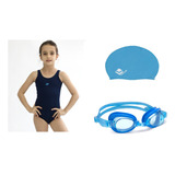 Kit Maiô Touca De Silicone Óculos De Natação Just Fit