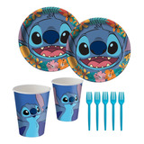 Kit Mais Festa Stitch Copos Pratos E Garfos Festcolor