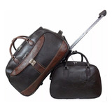 Kit Mala Bolsa Viagem Com Rodinhas Grande E Média Marrom
